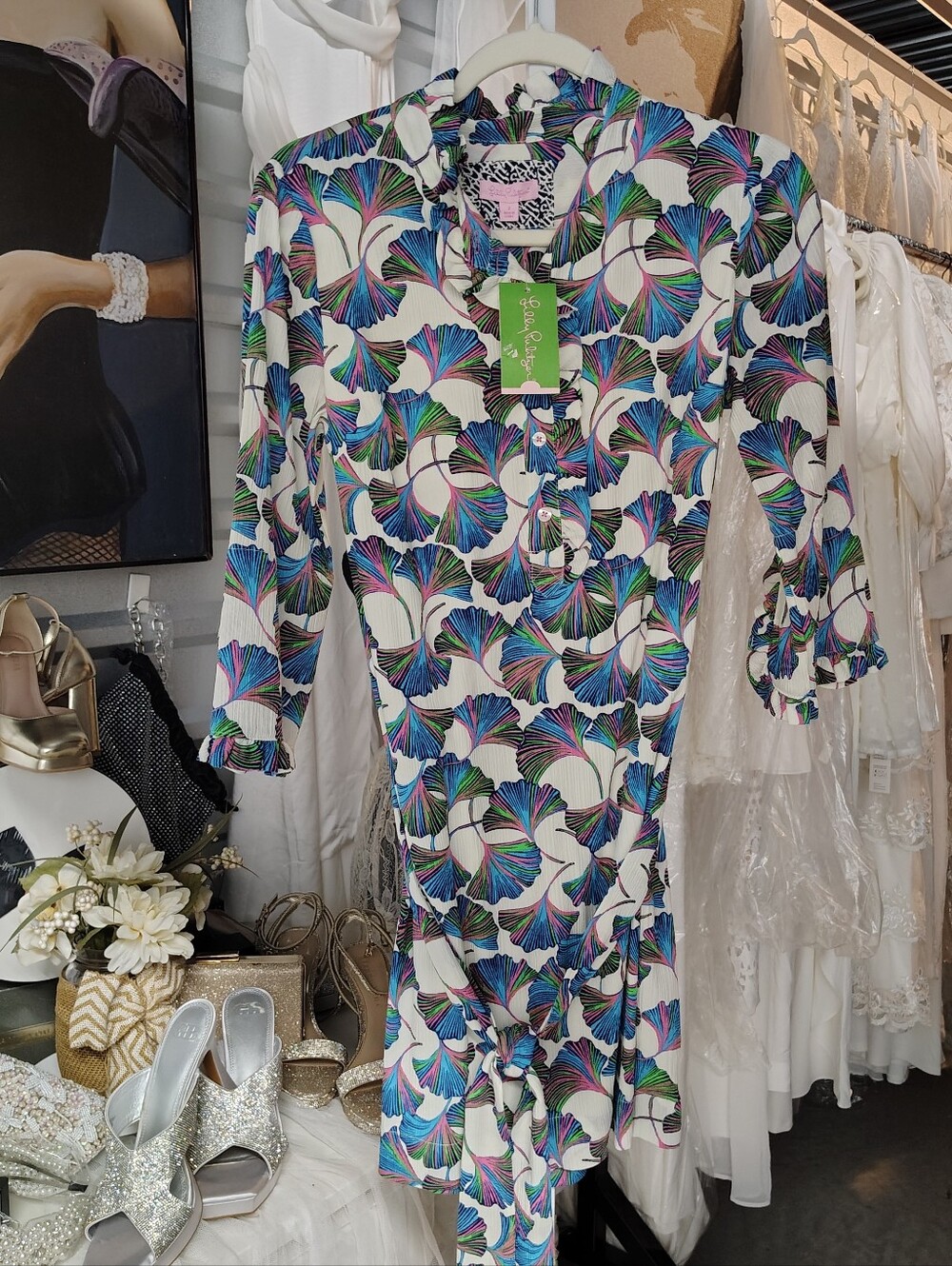 Lilly Pulitzer Brinkley Shirtdress Floral Print Ruffle Waist Tie Size 2 - Picture 2 of 10